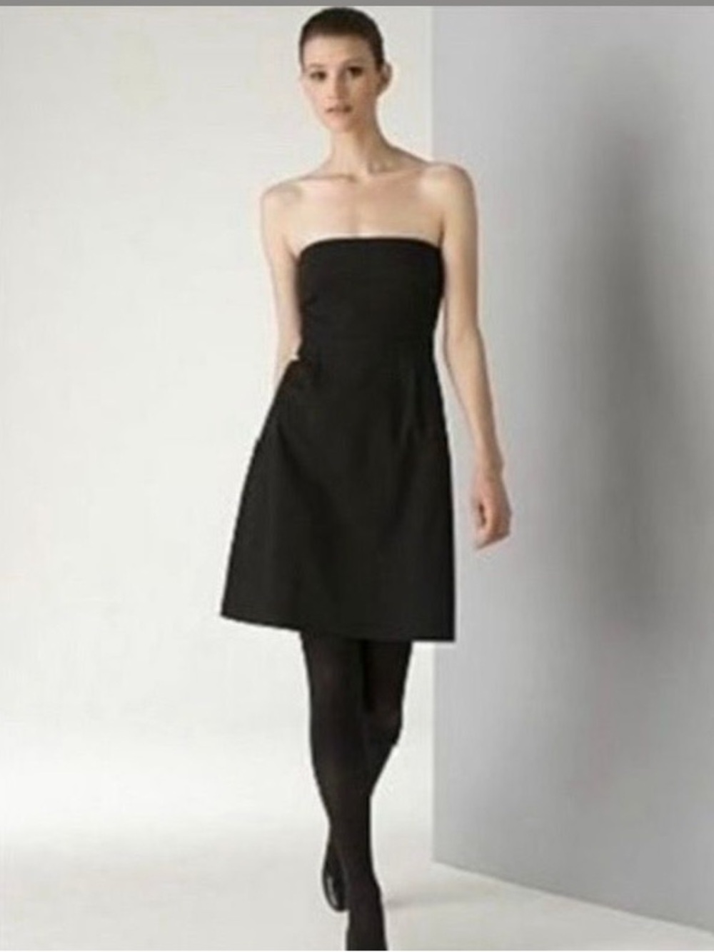 Theory Honey Black Strapless Pleated A-Line Dress Size 6